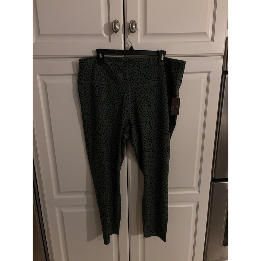 J. Jill Fit Breathe Cotton Leggings 2X Ivy Granite Dot Green Black Animal Print